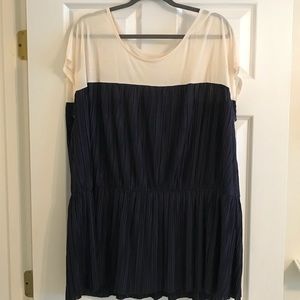 Short sleeve navy and cream blouse
